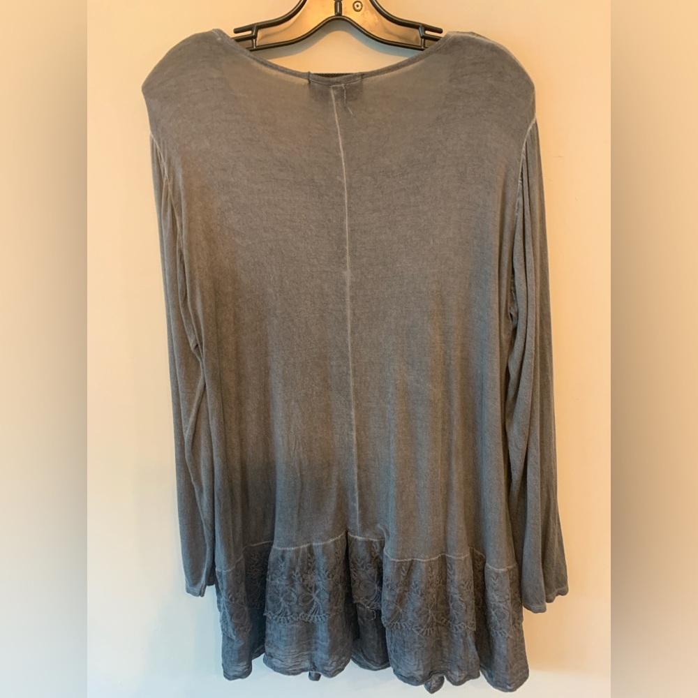Joseph Ribkoff Gray Lace Hem Tunic Top Large Lightweight Roll Tab Sleeve Boho - Picture 6 of 6